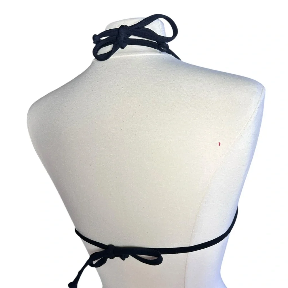 BECCA black ribbed triangle string tie bikini swim top size S NWT - Picture 4 of 6